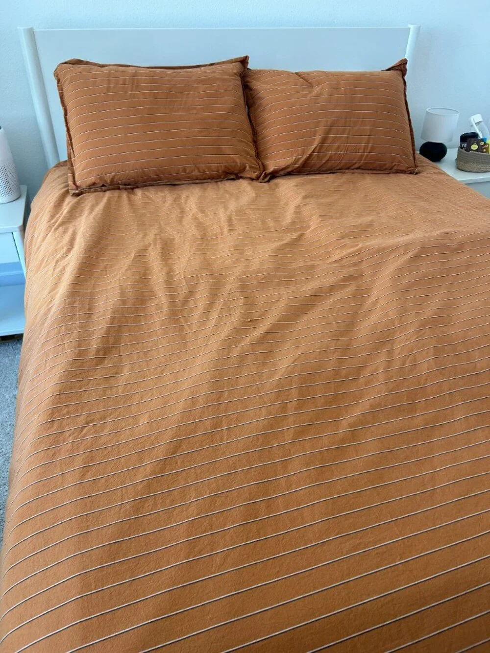 Dione Striped Chambray Cotton Duvet Cover Set | Washed Cotton Bedding